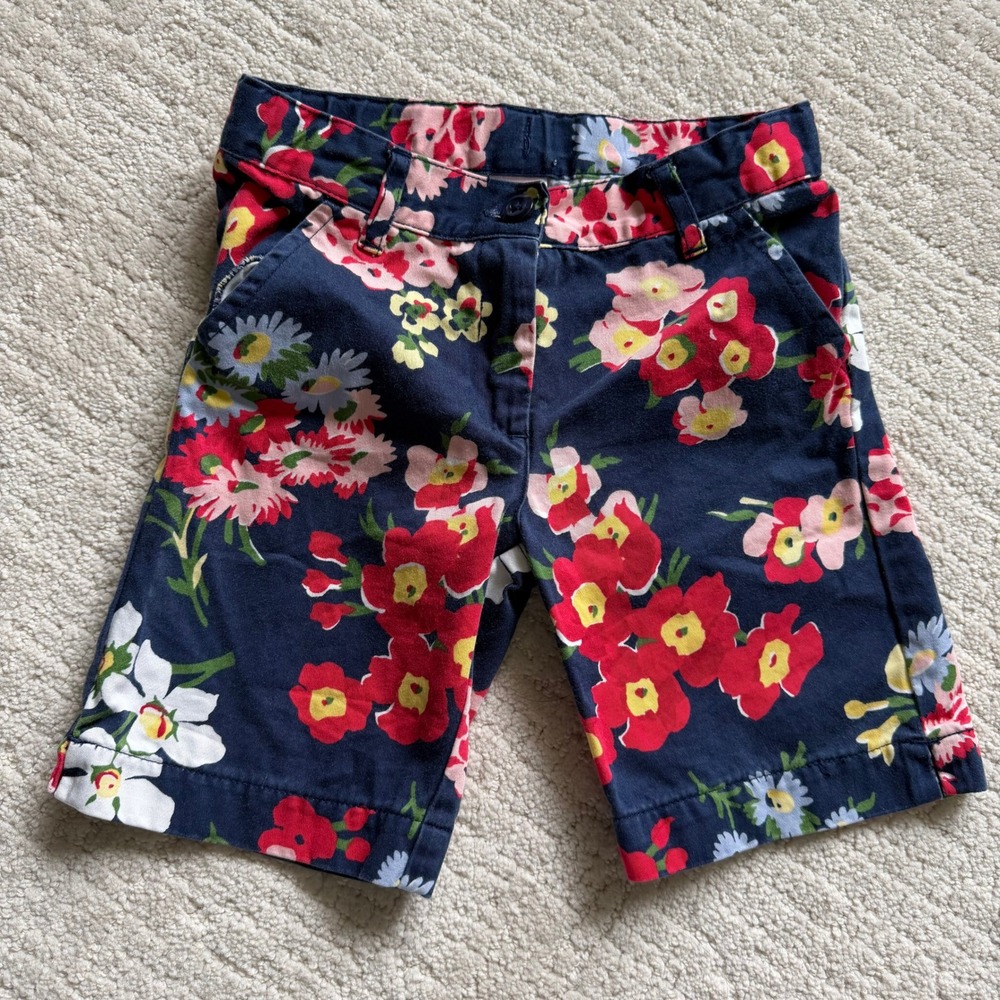 Janie and Jack Girls Navy Blue Floral Chino‎ Shorts Cotton Size 4T Colorful